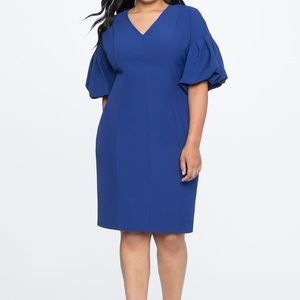 Eloquii plus size blue dress with puffy sleeves